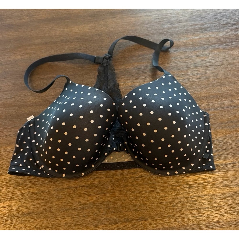 Black polka dot victoria's Secret Lace Racer Back Demi Cup Underwire 38D